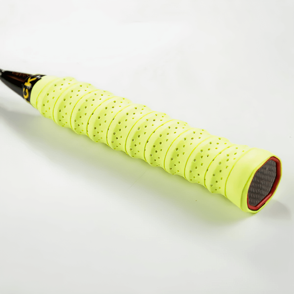 Close-up of a Perforated Sweat-Absorbent Racket Overgrip Tape - SF3450, showing breathable perforations and non-slip grip.